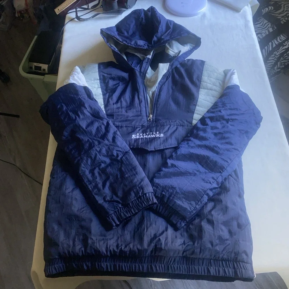 Seattle Seahawks Starter NFL Pullover Jacket XL YouthBlue Retro Throwback Hoodie